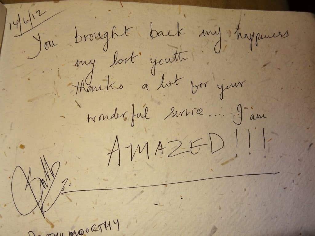 Handwritten testimonial from Doreymoorthy